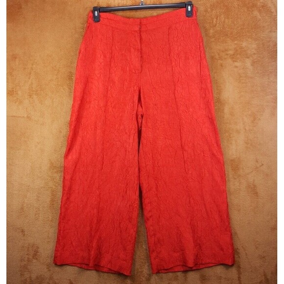 HOUSE OF HARLOW Pants Womens Large Red Wide Leg Crinkle Crushed Elastic Waist - Picture 1 of 9